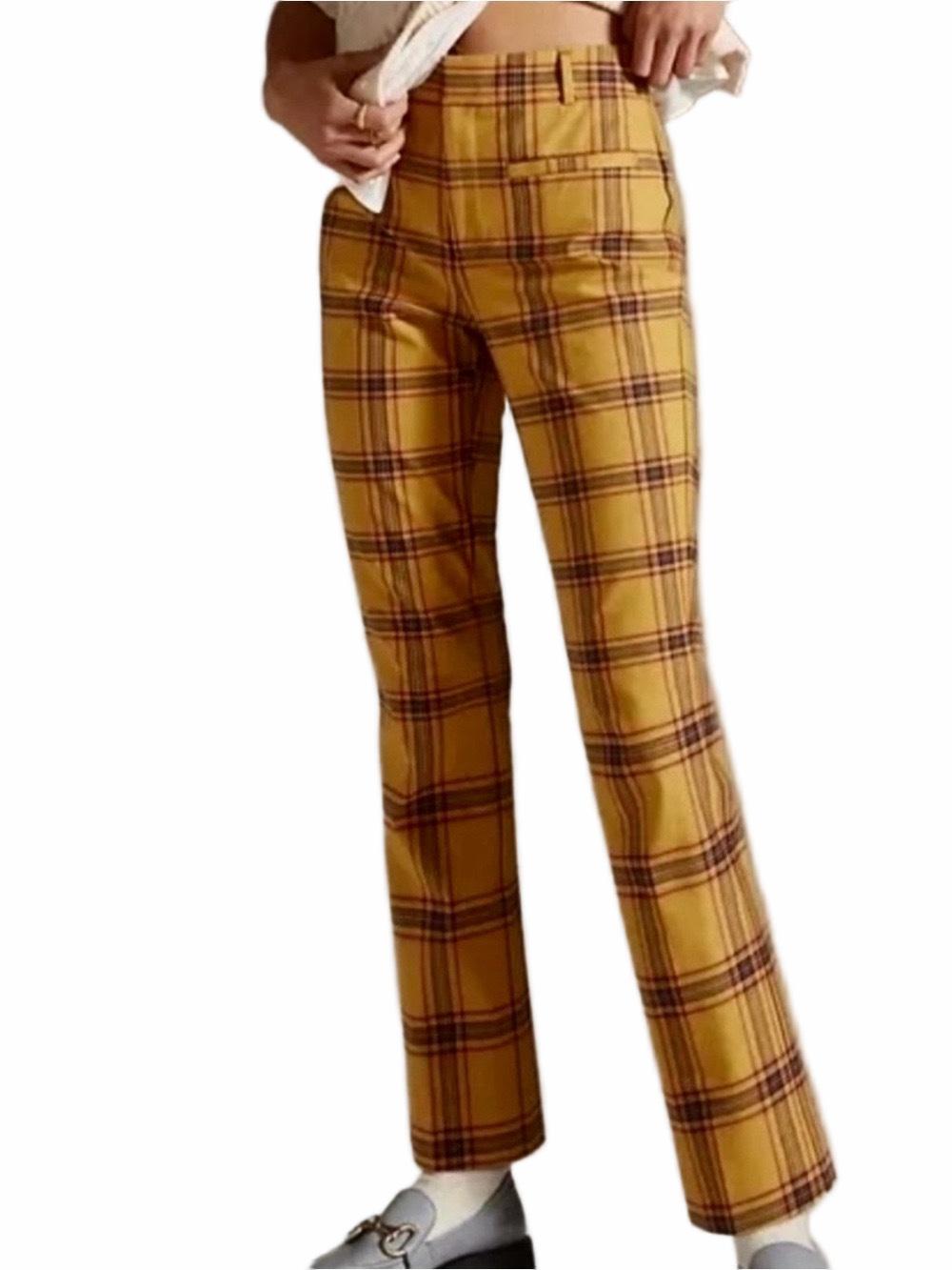 Maeve Anthropologie Yellow Plaid Tartan Trousers Pants Straight Leg Cropped Sz 6